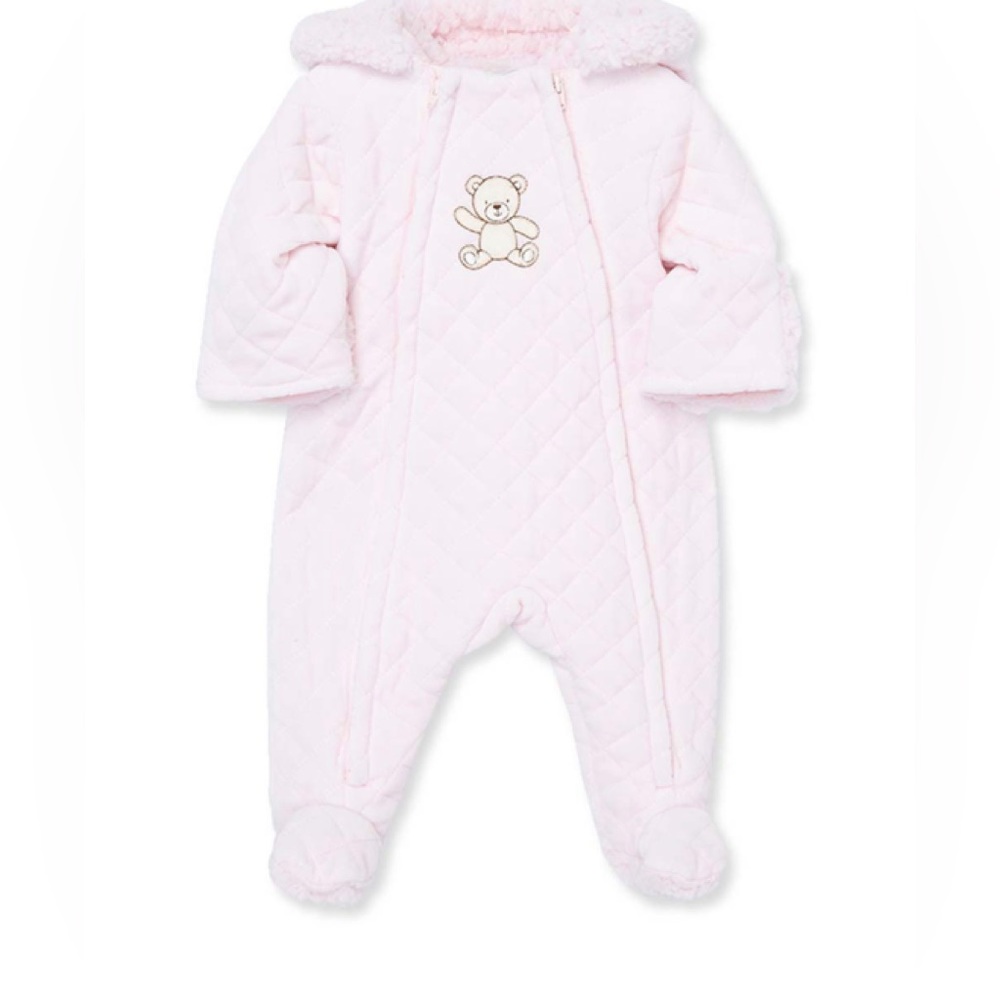Little Me Baby Girl’s Faux Fur& Quilted Bear Footie. Size 6-9 M. Gently used. - Picture 2 of 9